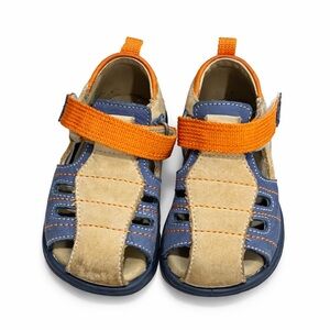 Ecco Kids Sandals in Blue and Tan with Orange Accents